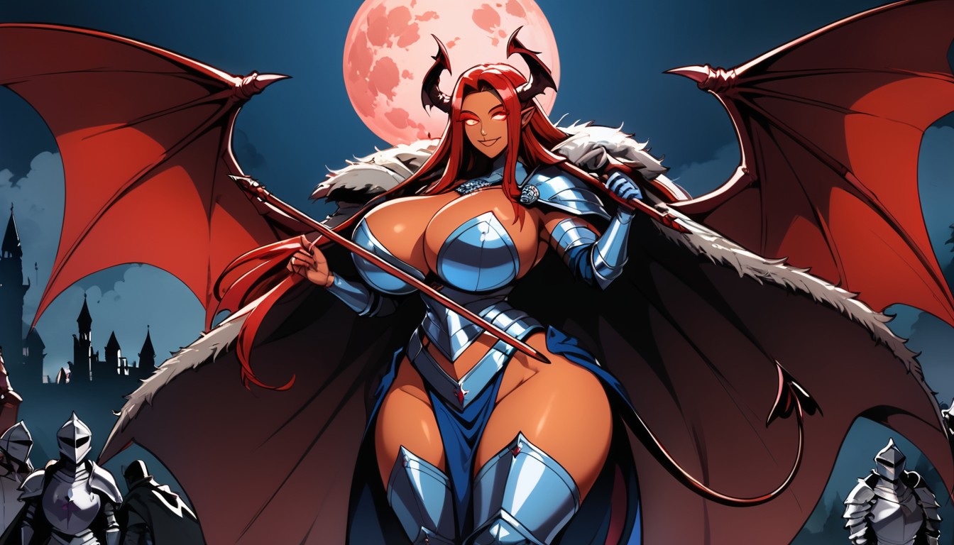 Dark Red Hair, Wind In Hair, Metal Armor Hips Hentai AI Porn