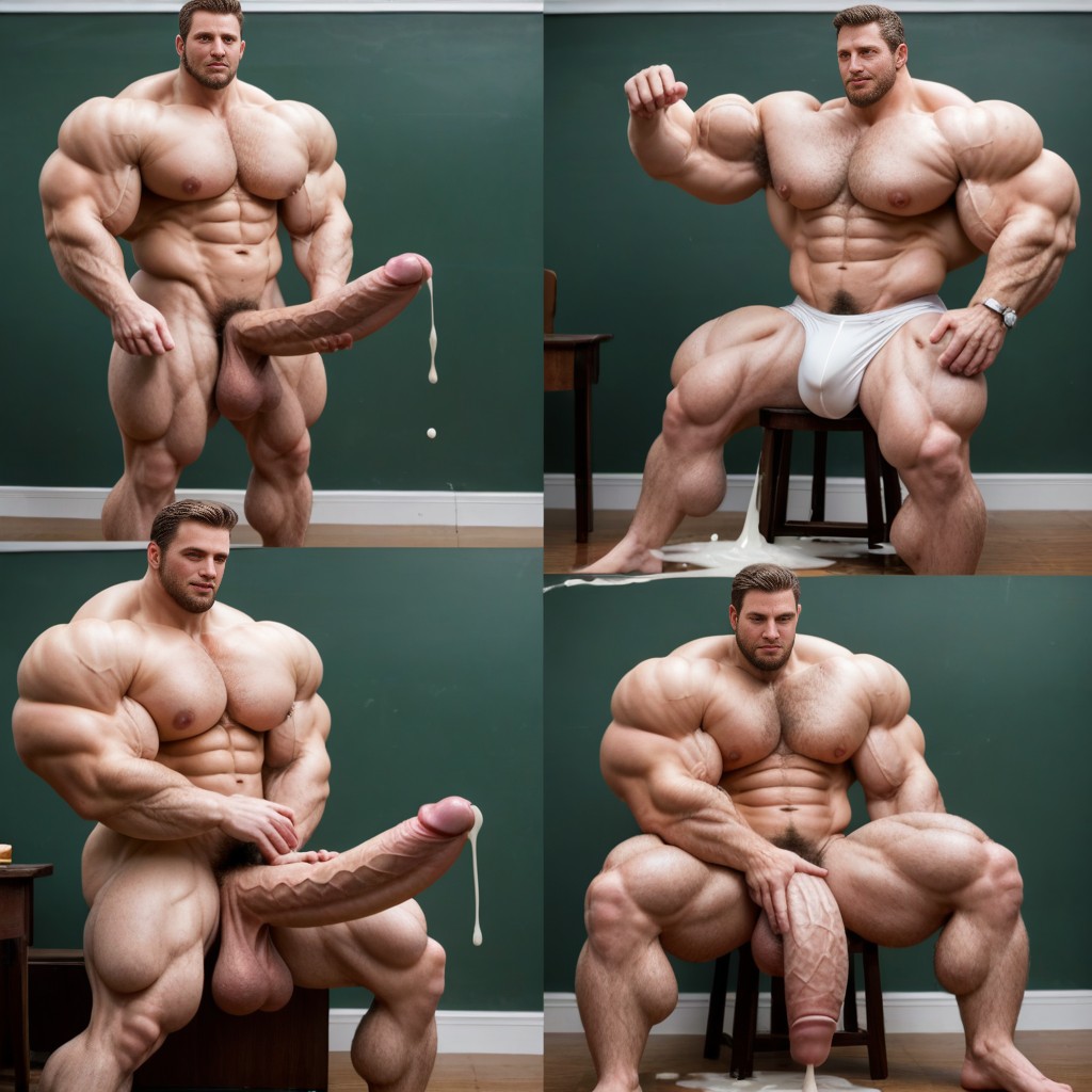 Massive Muscle, Gigantic Penis, Side View AI Gay Porn