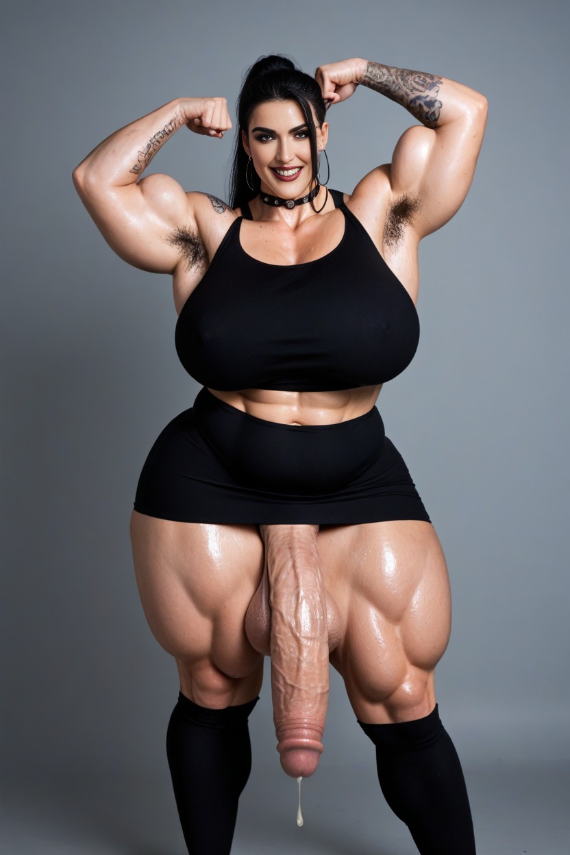 Flexing Her Muscles, Thigh High Socks, Impossible Massive Muscular Legs AI Porn