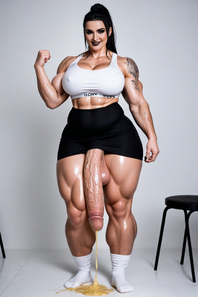 Hyper Swollen Unnatural Cock Glans, Futanari, Standing AI Porn