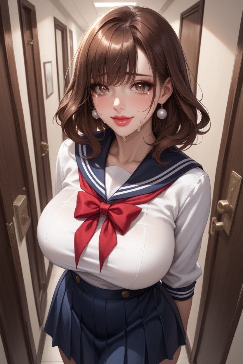 Hazel Eyes, Sailor Uniform, Long Pelted Blue Skirt Hentai AI Porn