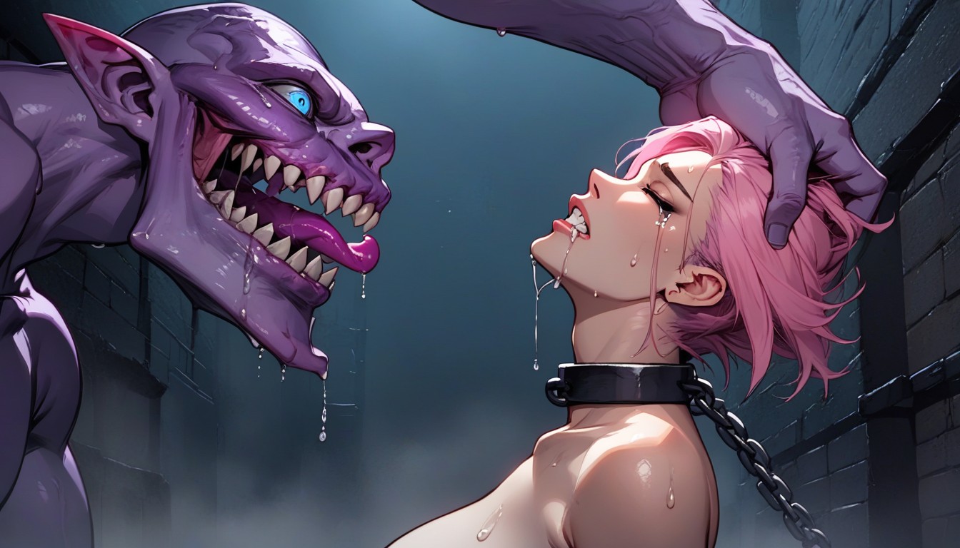 Her Eyes Wide In, Kneeling, Purple Monster Hentai AI Porn