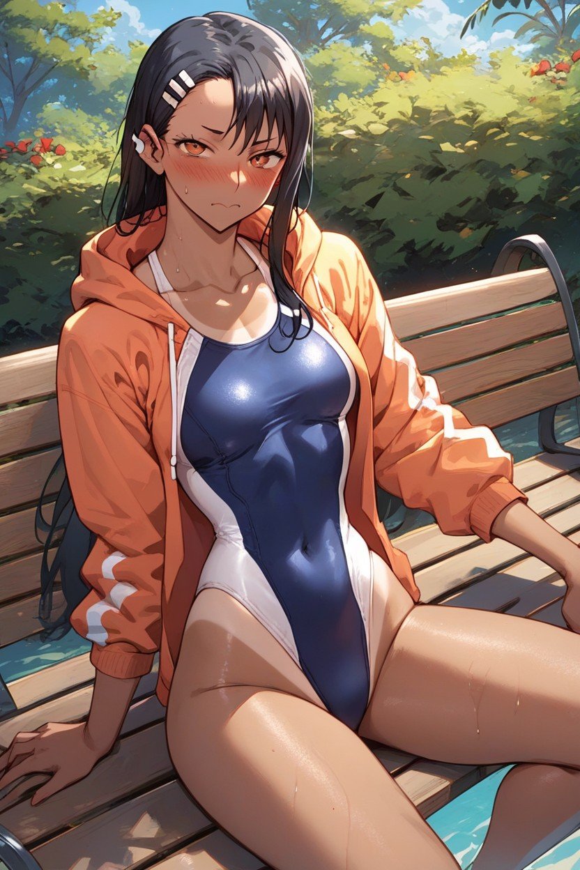 Nagatoro, Swimsuit Tan Lines, Blushing Asian AI Porn