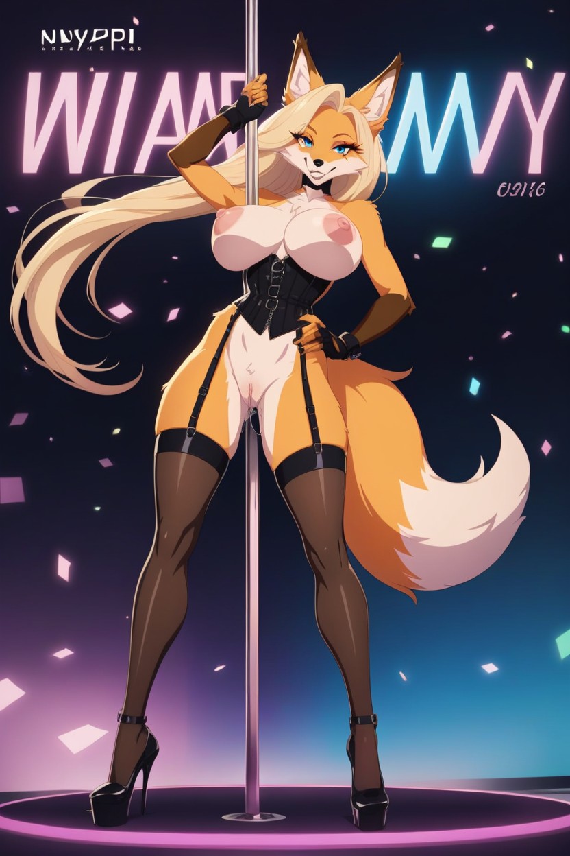 Magasine Cover, Smooth Body, Close Up At Breasts Furry IA