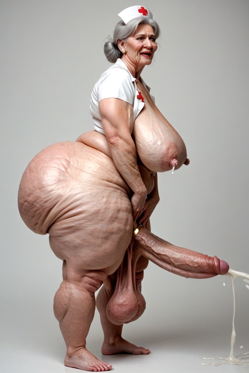 Erect Cock, Simple Background, Parted Breasts Shemale AI Porn