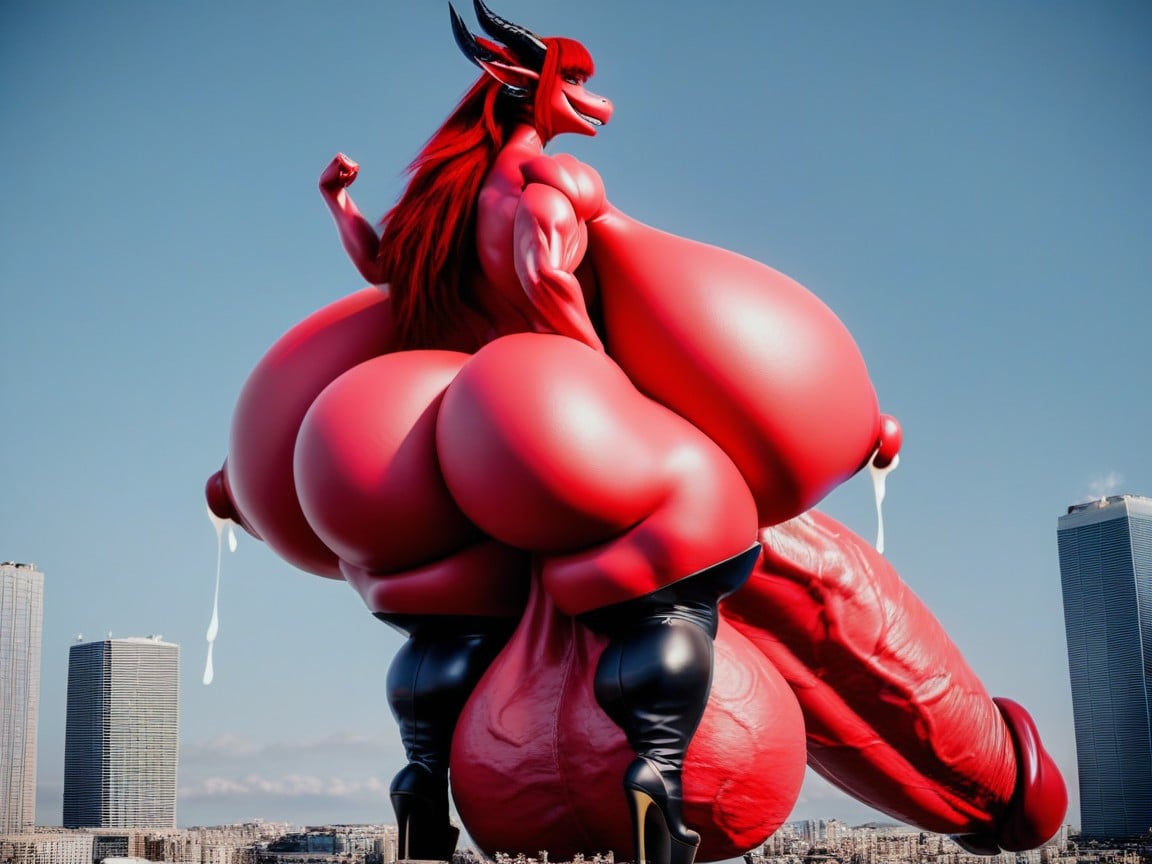 Futanari Bodybuilder, Flexing, Huge Balls Furry AI Porn