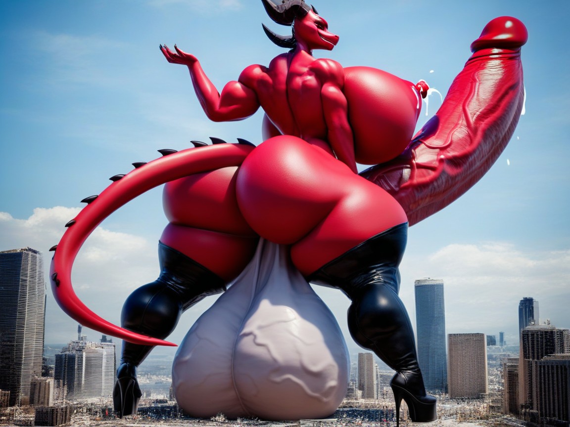 Thick Thighs, Gigantic Cock And Gigantic Sagging Balls, Massive Monster Cock Furry AI Porn