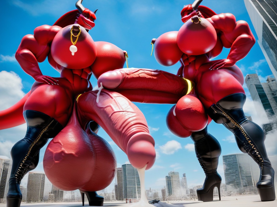 Grasping Massive Long Oversized Hyper Cock Breast, Gigantic Breasts, Massive Huge Swollen Balls Furry AI Porn
