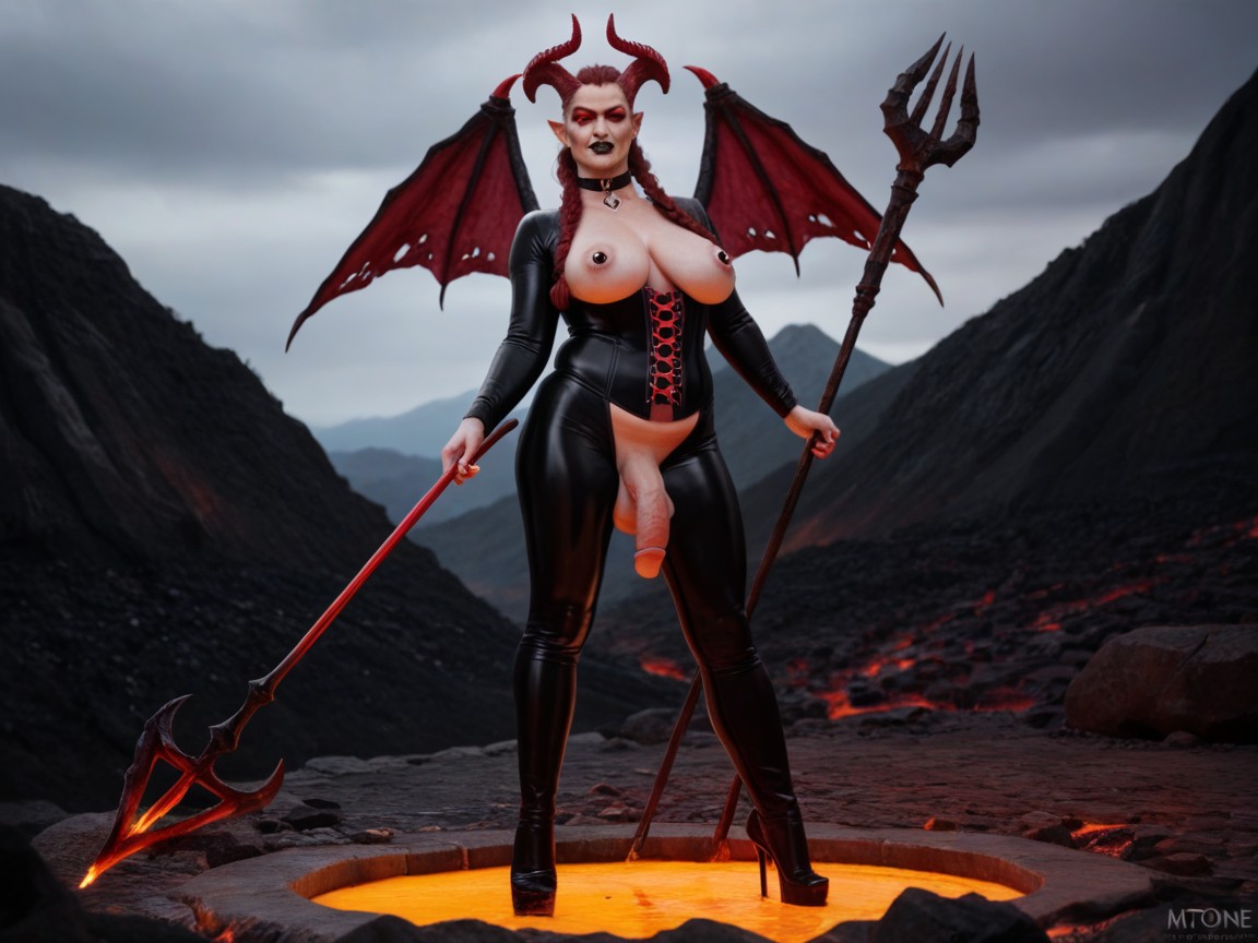 Standing Legs Apart, Lava, Front View Shemale AI Porn