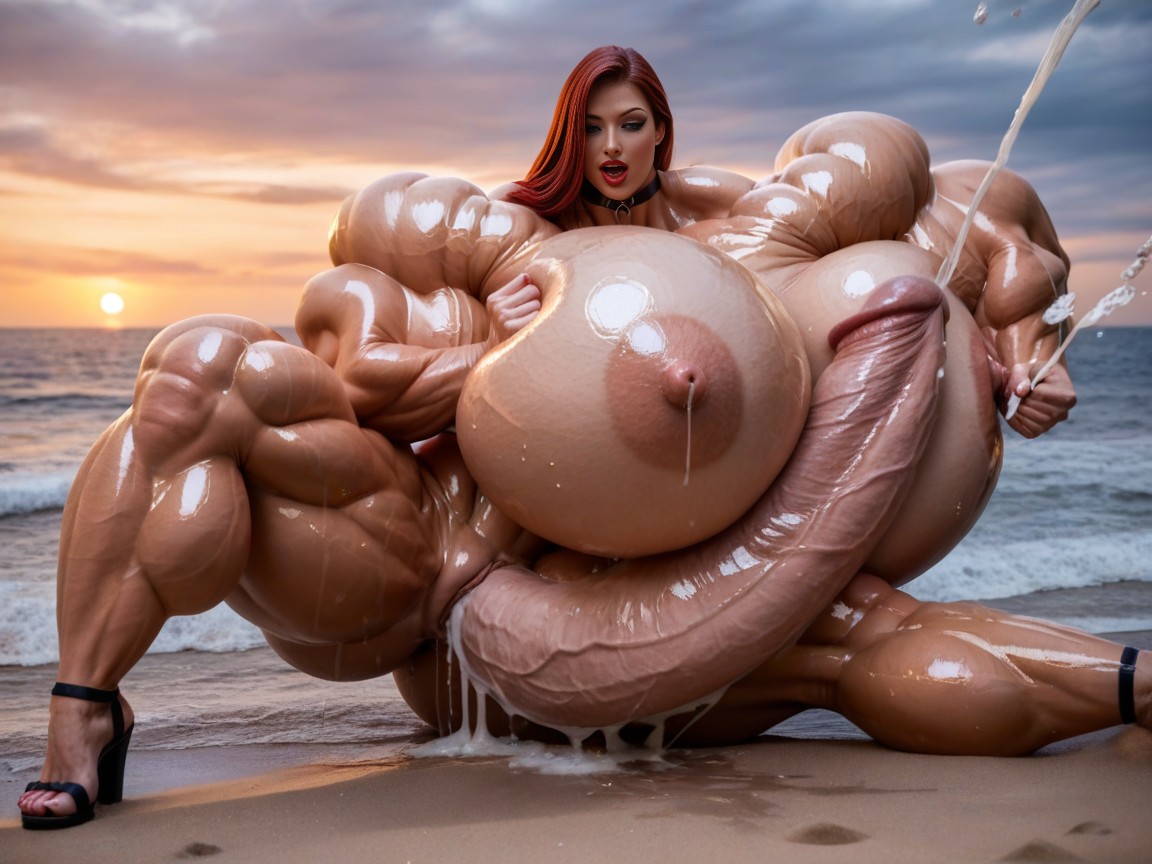 Ultra Super Hyper Ample Busty Muscle Beauty, 18+, Jacked Jessica Rabbit Grips Her Ultra Mega Excessive Length Hyper Cock AI Porn
