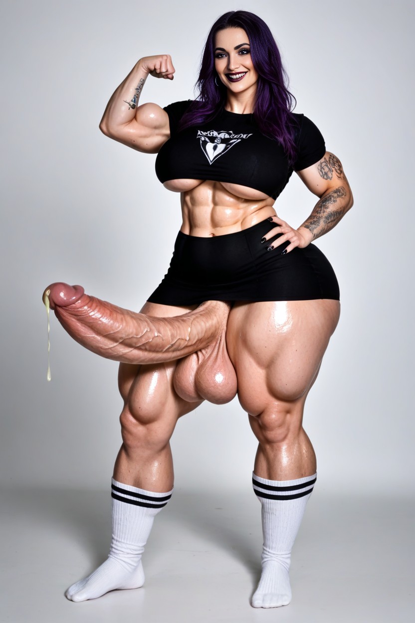 Impossible Massive Muscular Legs, Mischievous (smiling While Blushing), White Ankle Socks AI Porn