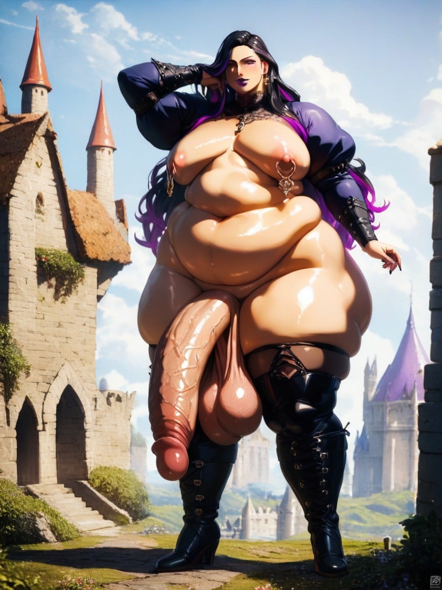 Extremely Wide Hips, Long Hair, Massive Sagging Balls AI Gay Porn
