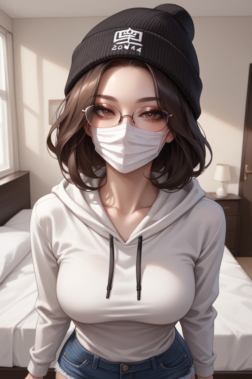 Medical Face Mask, Hoodie, Loose Strands Of Hair Hentai AI Porn