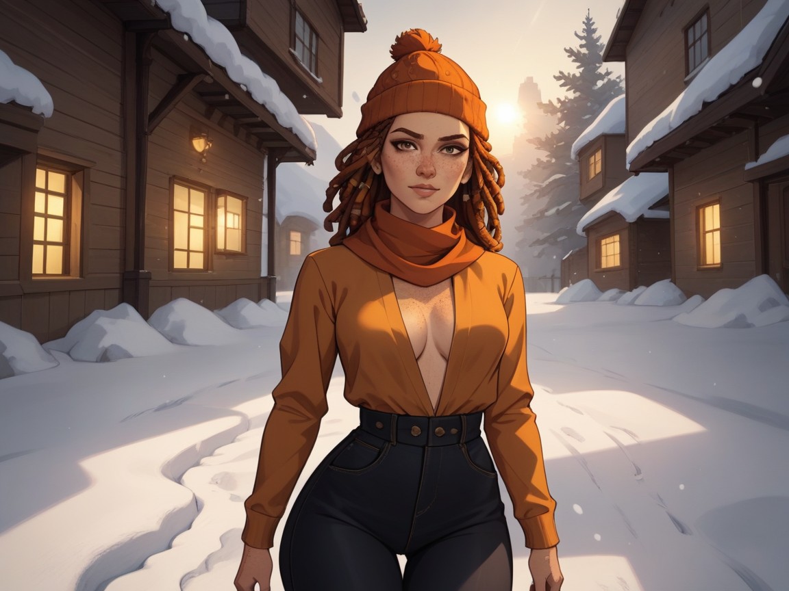 Outdoors, Medium Breasts, Scarf AI Porn
