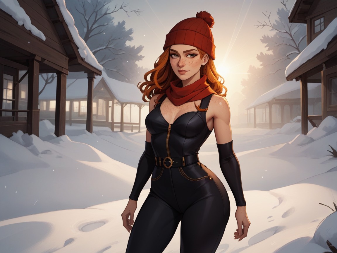 Rounded Wide Hips, Afterimage, Wearing Gold Leather Winter Clothes AI Porn