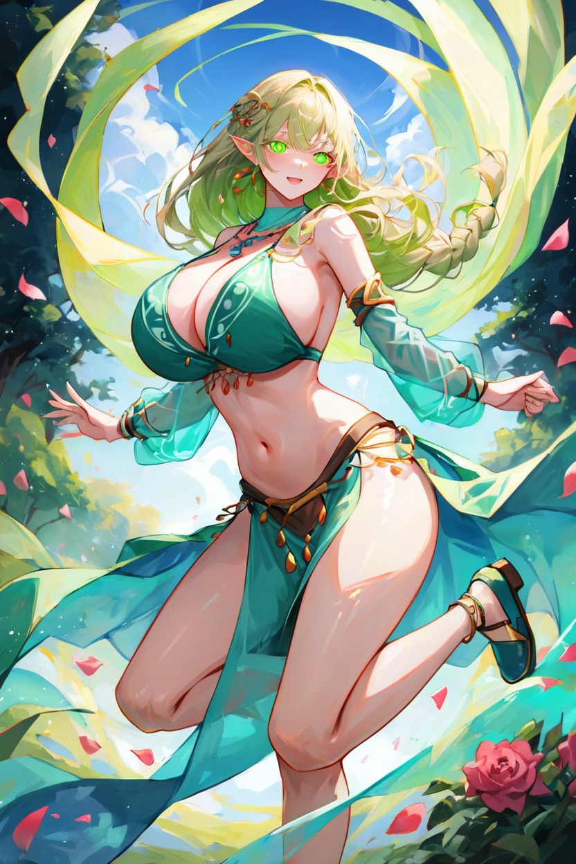 Light Blue Scaff Around Neck Flowing In Wind, Glowing Eyes, Braided Hair Hentai AI Porn