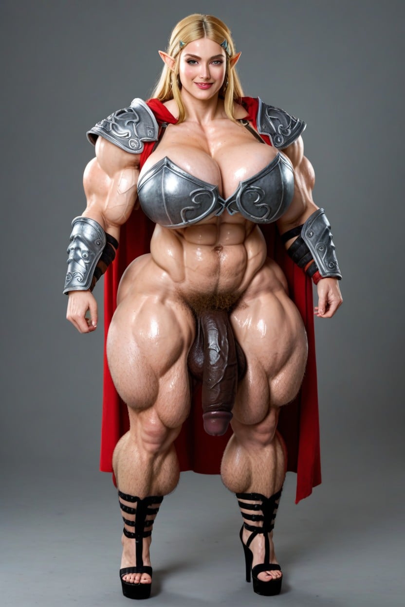 Fat, Massive Muscle Trapez, Flaccid Extremely Long Black Cock Shemale AI Porn