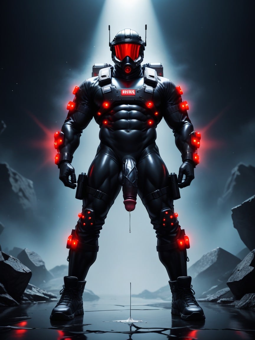 Enhancing His Armored, Big Cosmic Cock Hangs Out, He Wears Something Resembling A Tight Red Latex Thong AI Gay Porn