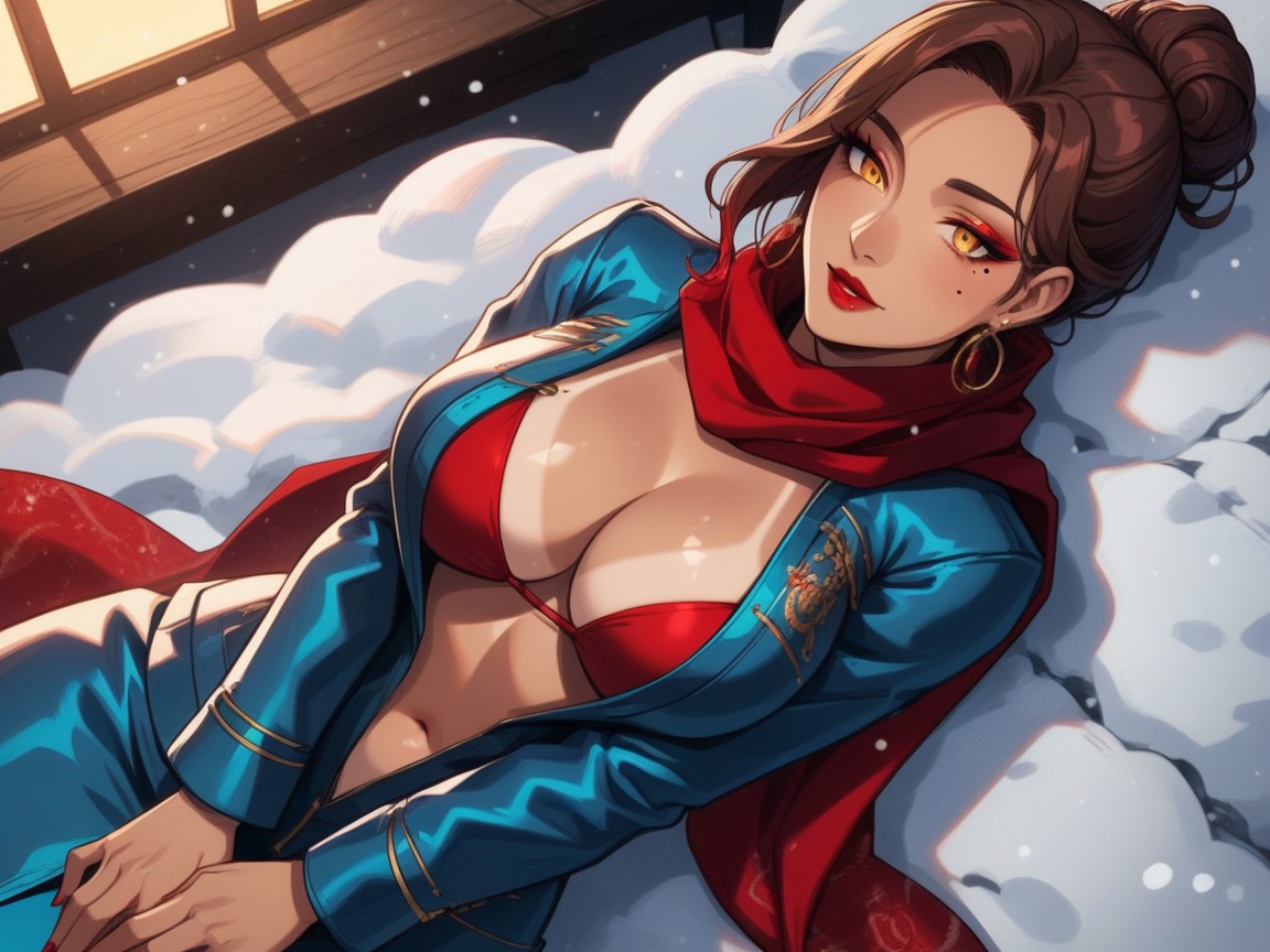 Volumetric, Afterimage, Red Snake Print Scarf Hentai AI Porn