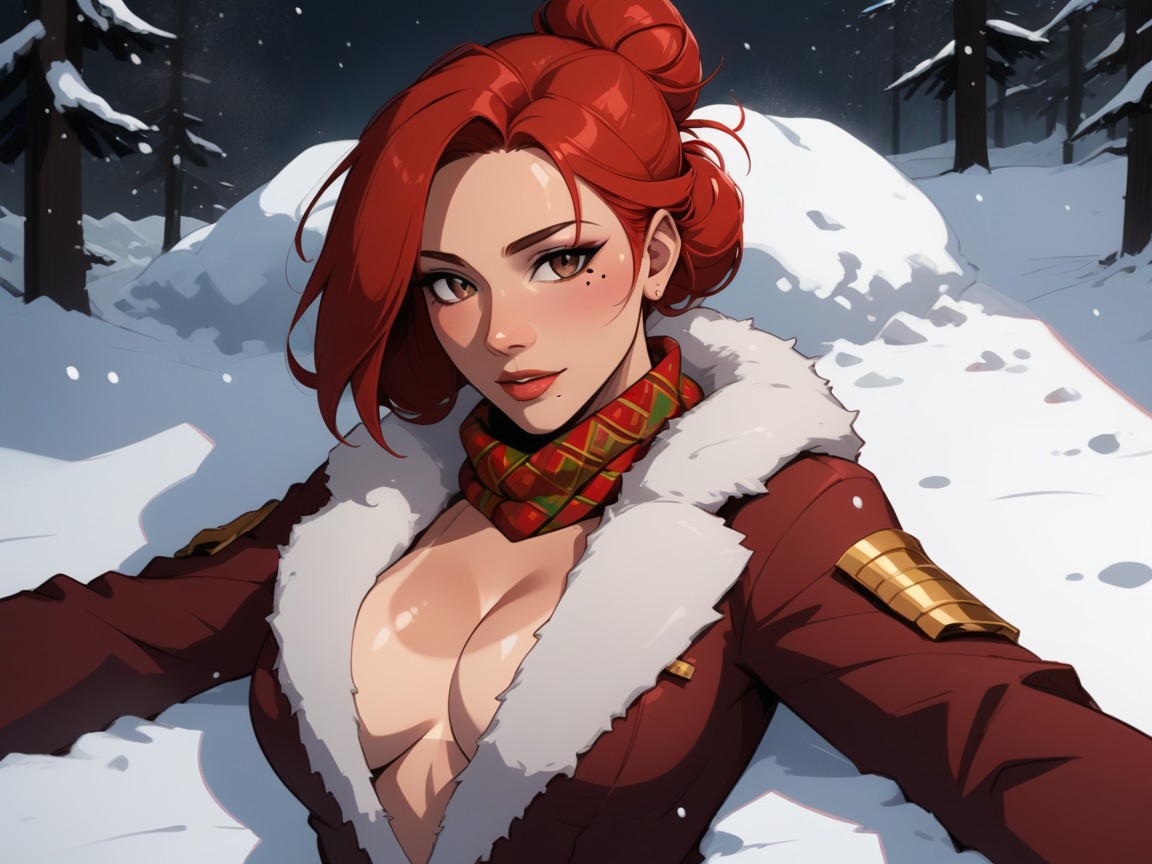 Statuesque Body, Ski Lodge Background, Hair Bun Latina AI Porn
