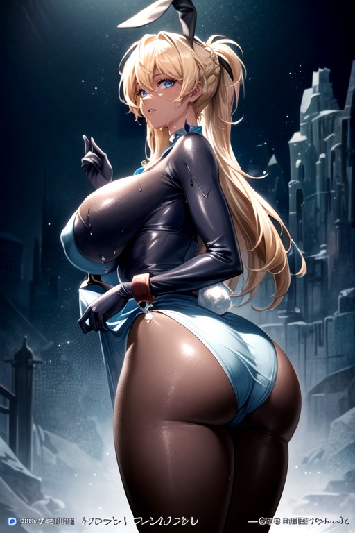 Light Blue Panties, Light Blue Gradient Background, Dynamite Glamorous Body Hentai AI Porn