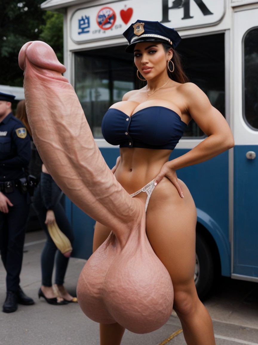 Bus Stop, Gigantic Testicles, Latina Shemale AI Porn