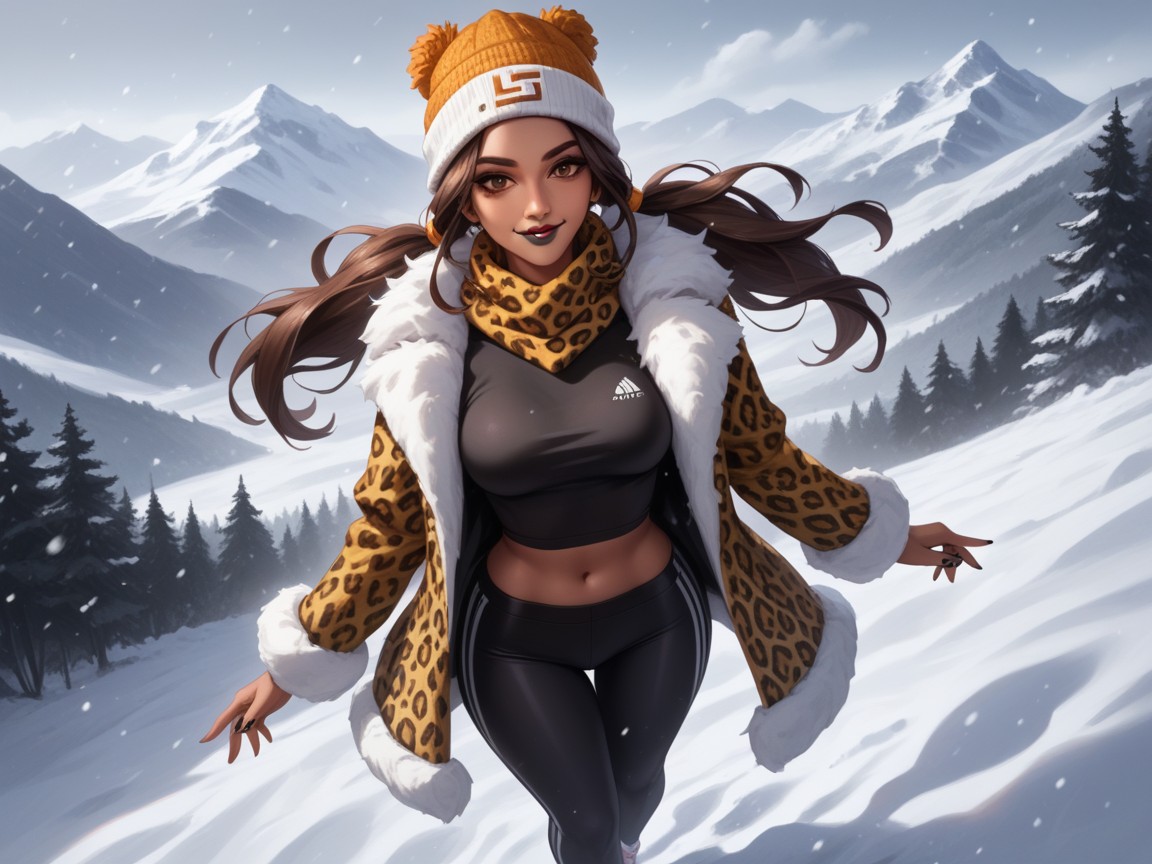 Dark Skin Brown, Leopard Print Scarf, Latina Hentai AI Porn