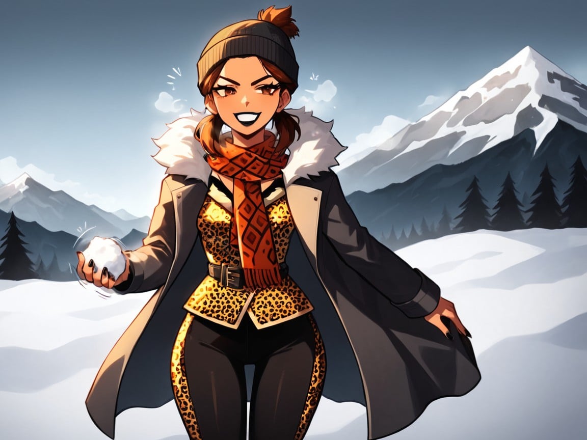 Black Lipstick, Hips Wider Than Shoulders, Woman Holding A Snowball Latina AI Porn