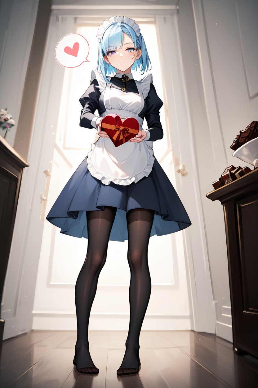 Blue Skirt, Woman, Maid Apron Hentai AI Porn