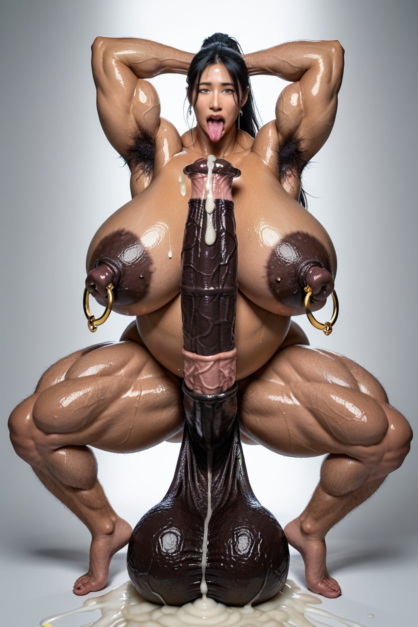 Standing With Spread Legs, Cum Spewingequin Cock, Armpit Hair Asian AI Porn