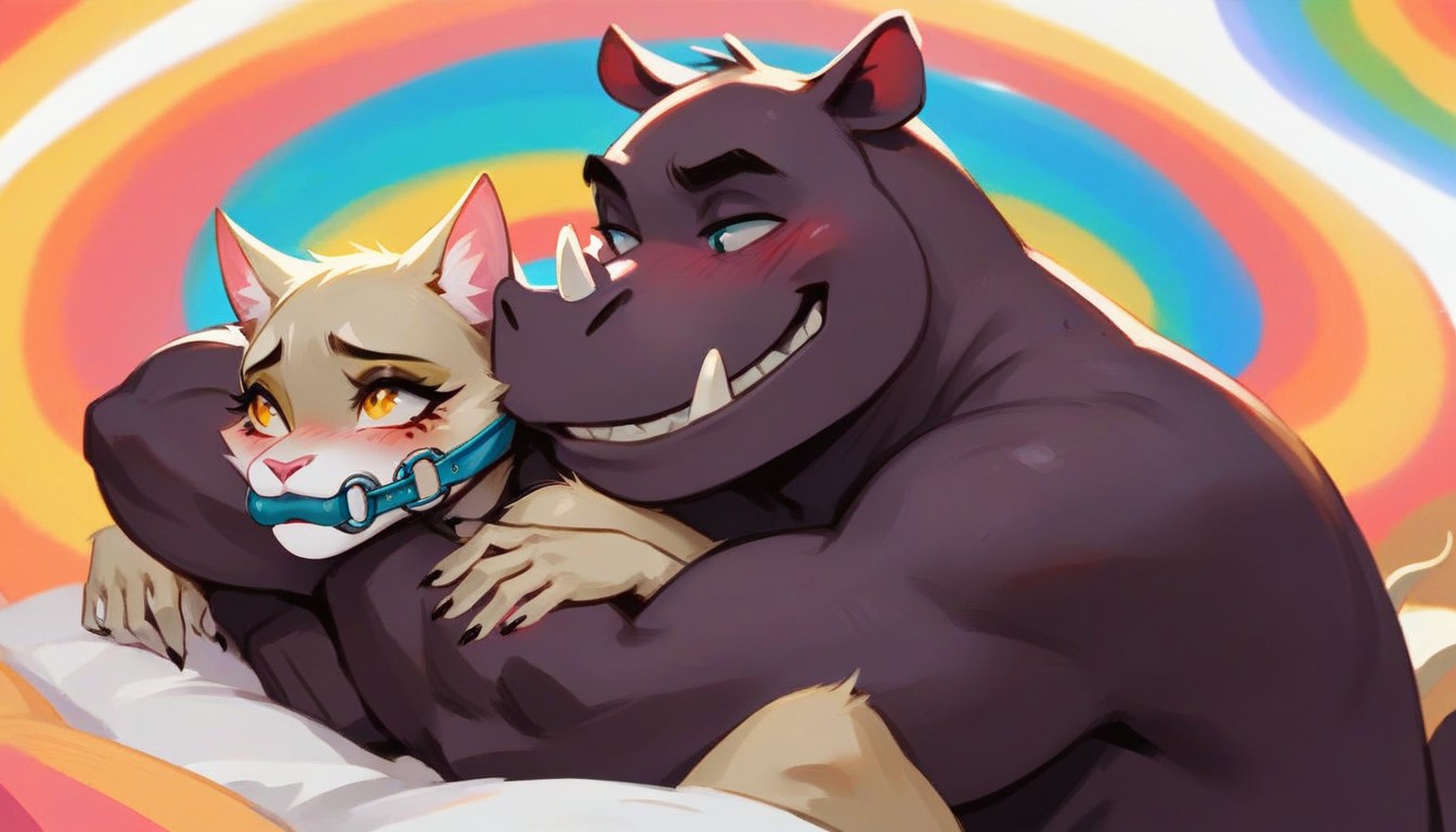 Detailed Bone Gag Cat Female, Chokehold, Choking Furry AI Porn