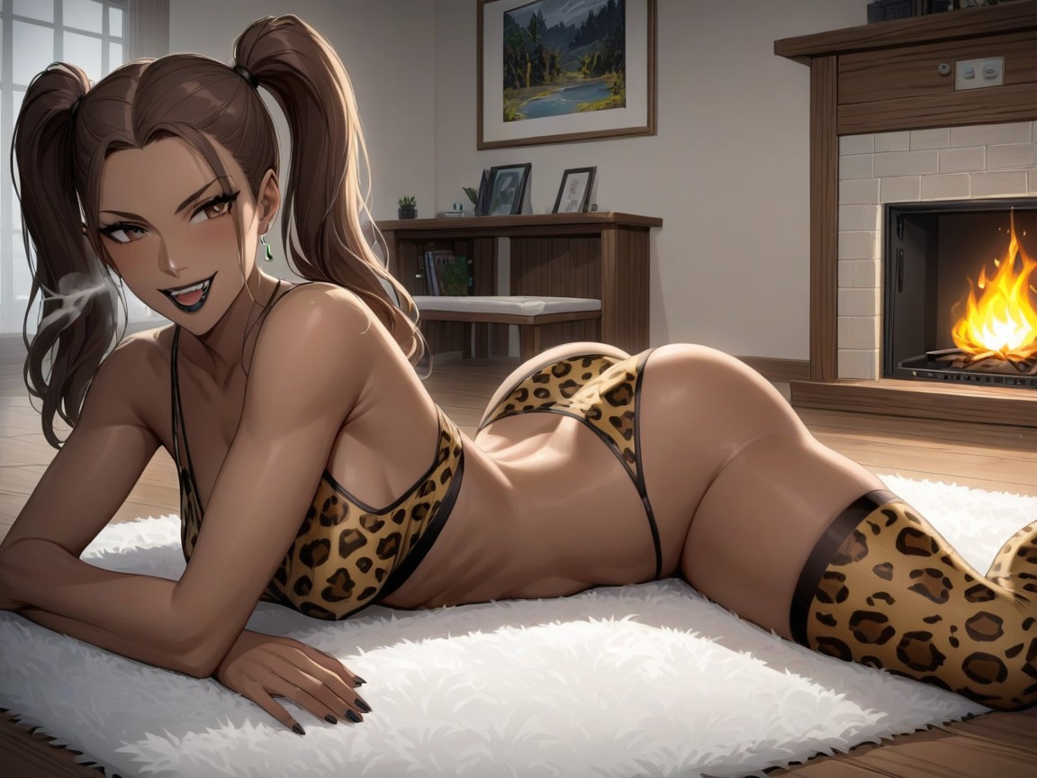 Leopard Print Thigh High Socks, Cigarette In Mouth, Woman Peeking Back Porno latina IA