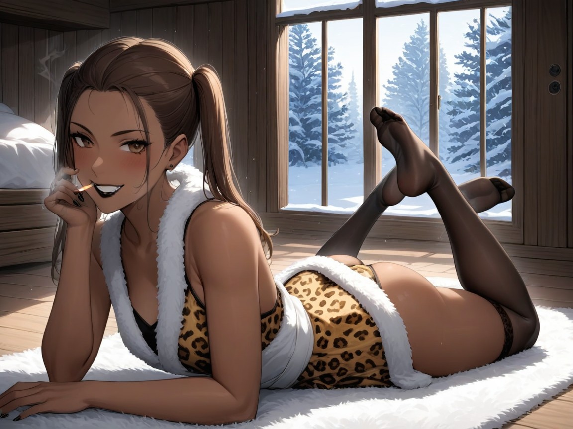 Leopard Print Thigh High Socks, Saturated Colors, Dark Skin Brown Porno latina IA