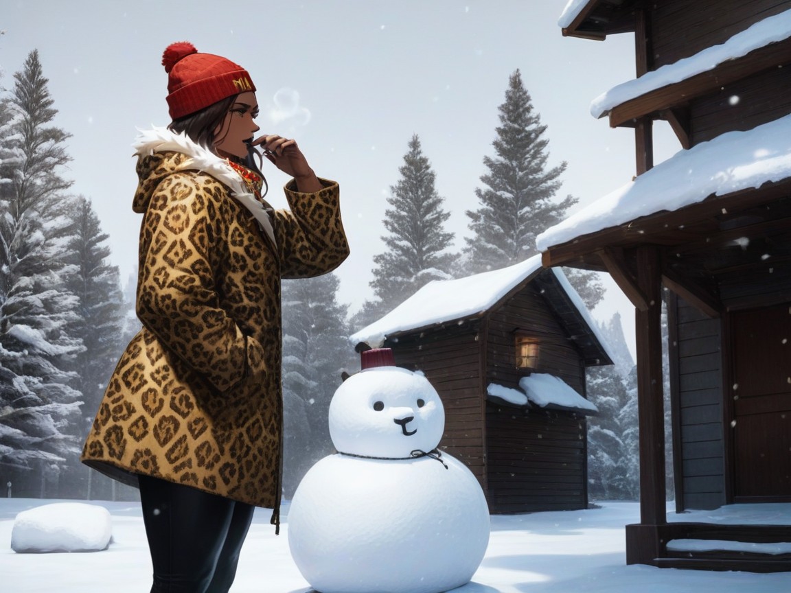 Leopard Print Beanie, Wide Round Hips, Vibrant Colors Hentai AI Porn