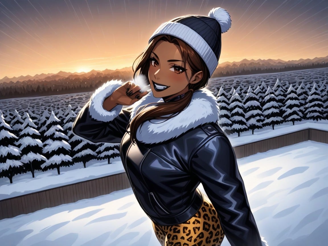 Steamy Breath, Leopard Print Heavy Coat With Fur Trim, Ojos Marrones Porno latina IA