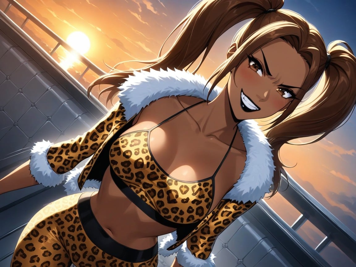 Low Chest Depth, Chested Woman, Leopard Print Jacket With Fur Trim Porno latina IA