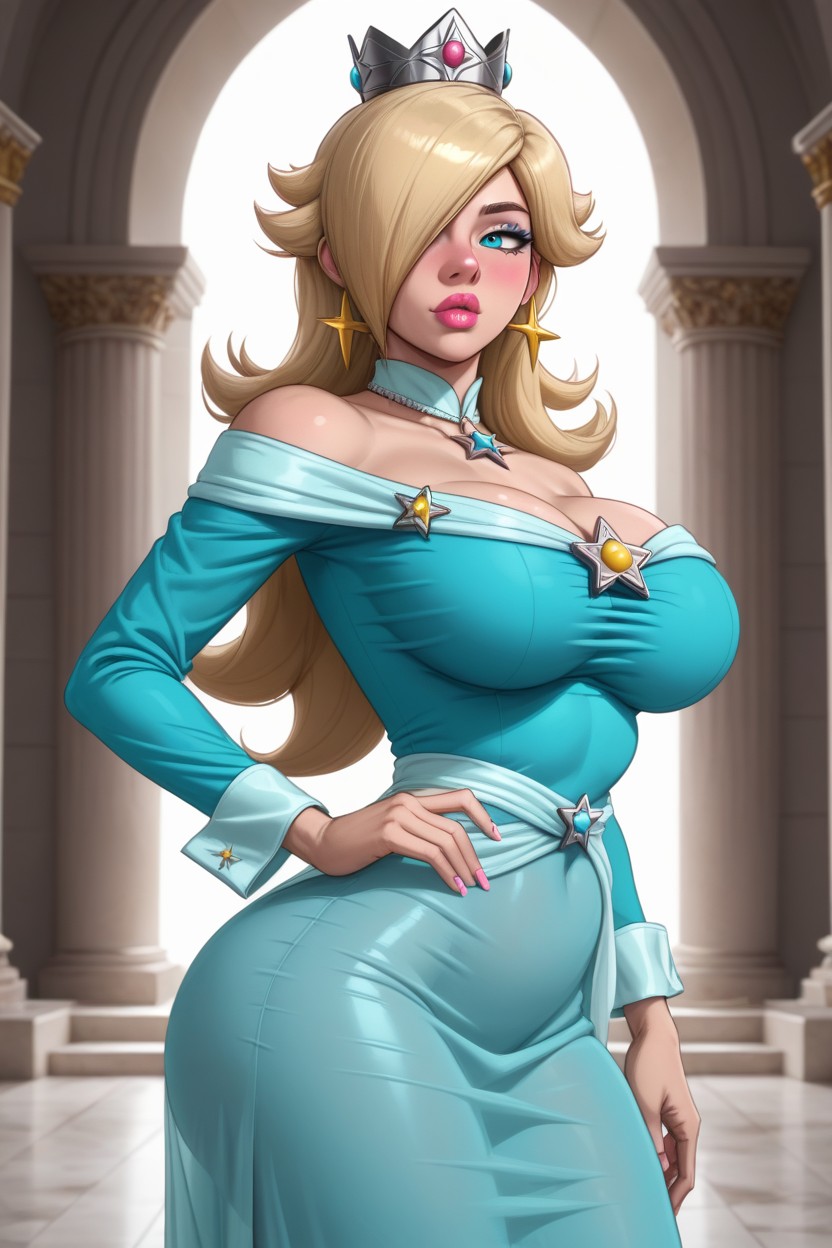 Long Sleeves With Powder Blue Cuffs, Plumped Butt, Palace Hentai AI Porn