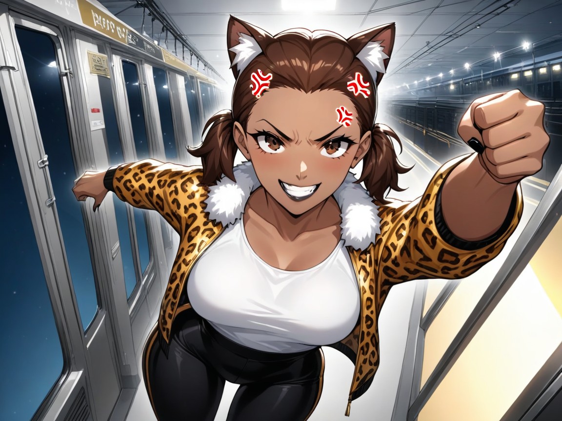 Gapped Thighs, Woman Punching Viewer, Tight Breasts Hentai AI Porn