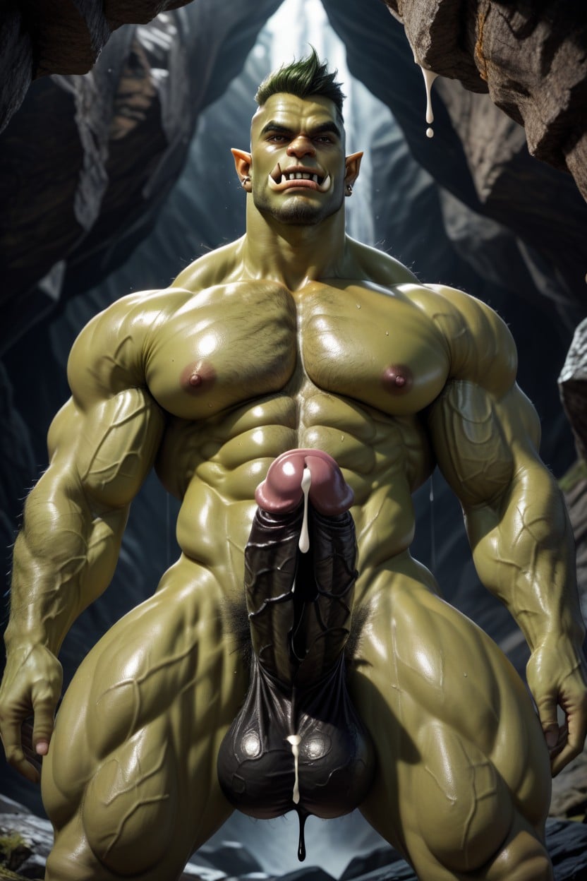 Green Skin, Big Spikes On Dick, Hairy Chest AI Gay Porn