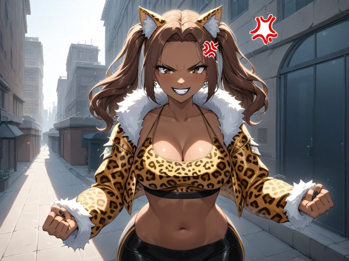 Gapped Thighs, Wearing Leopard Print Clothes, Low Chest Depth Latina AI Porn