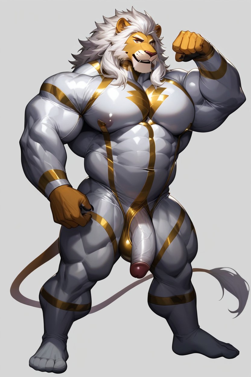 Gay, Muscle Gut, White Hair Furry AI Porn