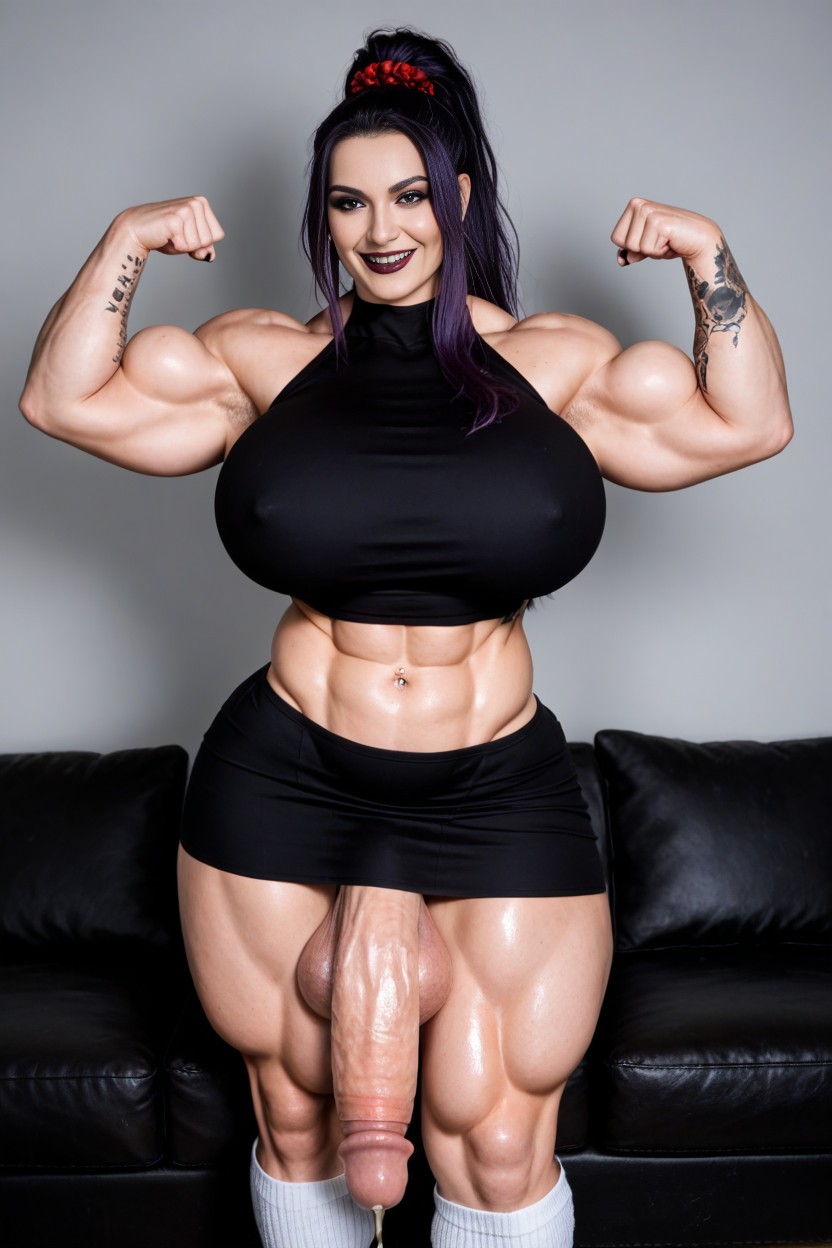 Excessively Large Balls, Covered In Large Tattoos, Unrealistically Thick Muscular Hyper Cock Futanari AI Porn