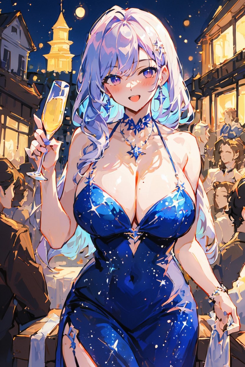 Night, Smiling Mischievously At Viewer, Busty Hentai AI Porn