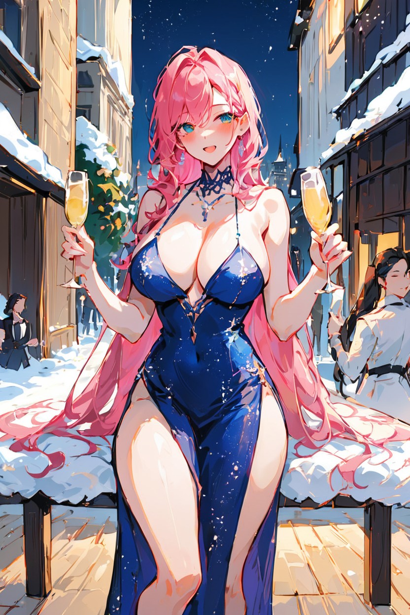 18+, Blue Eyes, Nightwoman In Sparkly Sequin Dress Hentai AI Porn