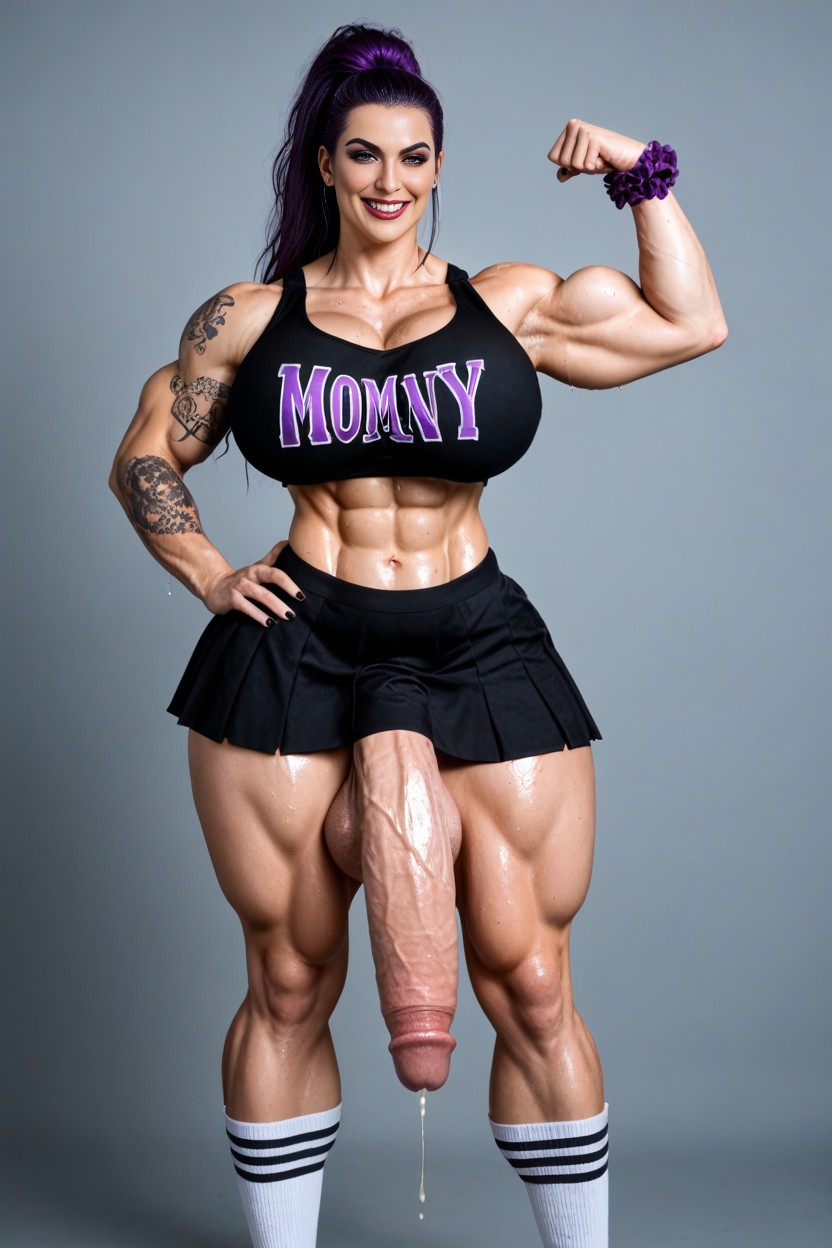 Mischievous (smiling While Blushing), Covered In Large Tattoos, Impossibly Wide Cock With Immense Girth AI Porn