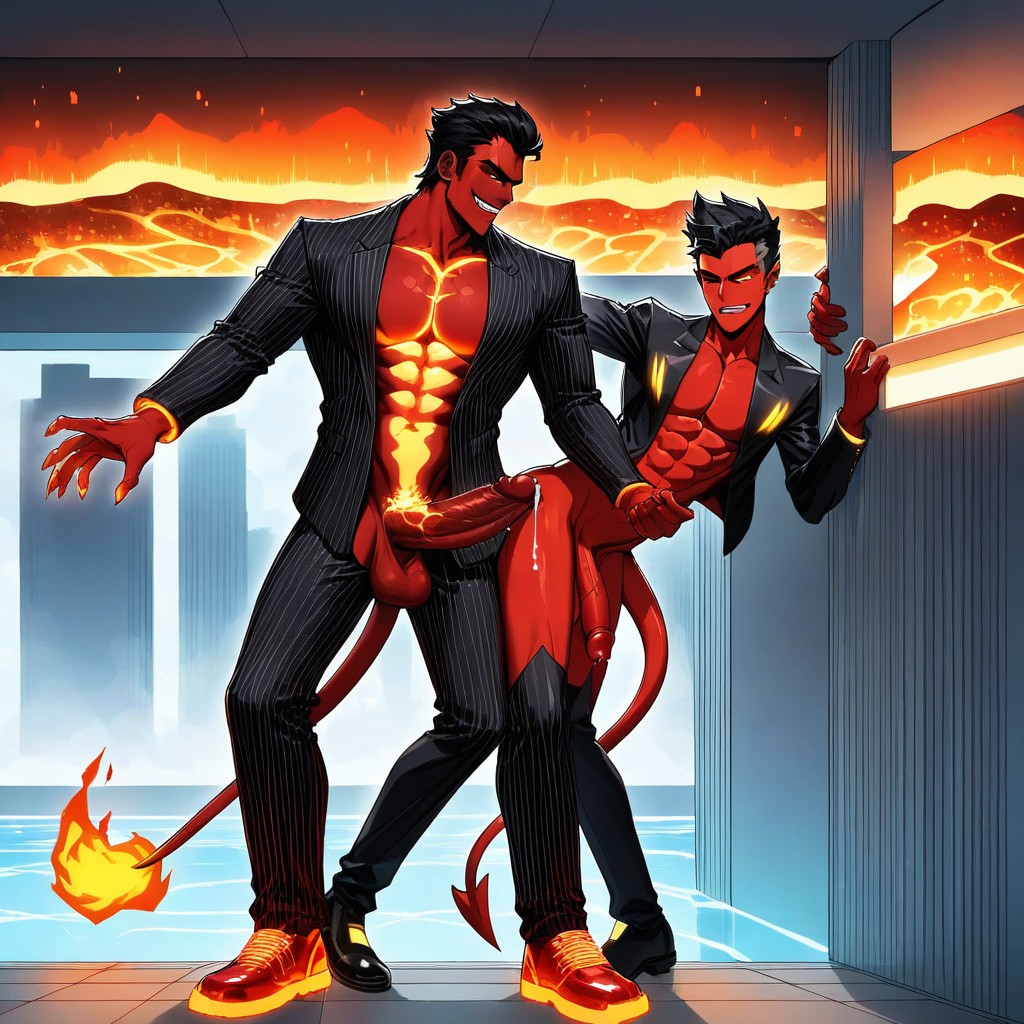 Dark Red Skin, 20+, Long Forked Tail AI Gay Porn