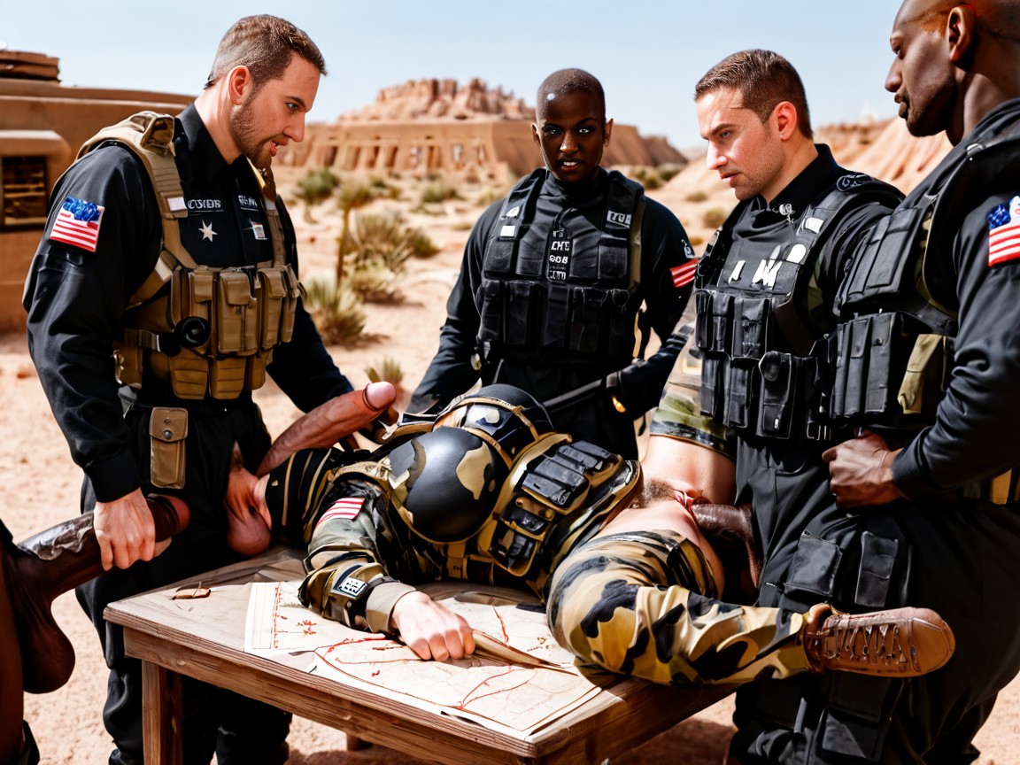 Only Black Man, Military Uniform With Desert Camuflage, Disgusted AI Porn