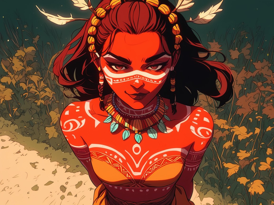 Wearing Orange Tribal Clothes, Smug Expression, Braided Hentai AI Porn