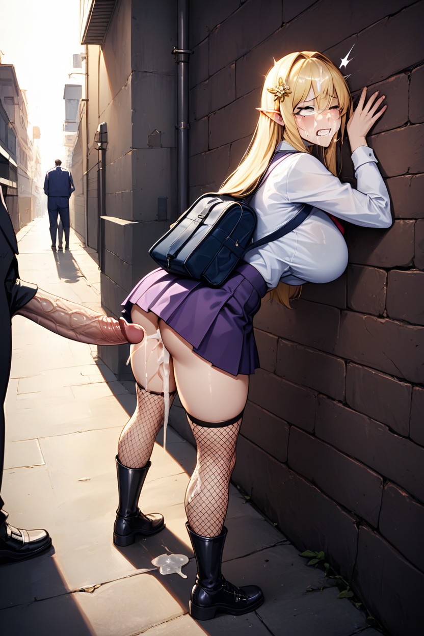 Cock As Big As The Woman, Black Boots, Purple Skirt AI Porn