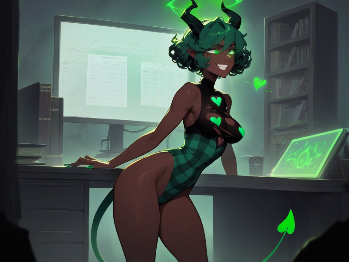 Green Hair Ribbon, Vibrant Colors, Wide Proportionate Waist AI Porn